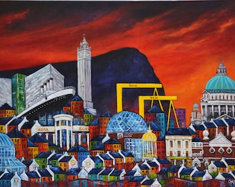 Belfast Cityscape. Framed or Unframed, Print from original art by OliveDuffy