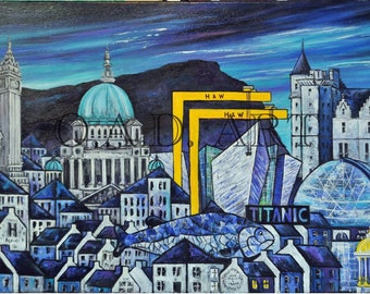 Belfast Cityscape print from original art by OliveDuffy