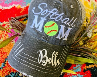 Two Sports hat BaseballSoftball Mom Hat Distressed Softball and Baseball Hat Mom Gift Custom SoftballBaseball Ball Hat