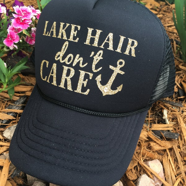 Vacation hats! Lake life-Lake hair-Vacay all day-FREE anchor jewelry w order-Embroidered distressed trucker caps- Anchor-Shell-Beach