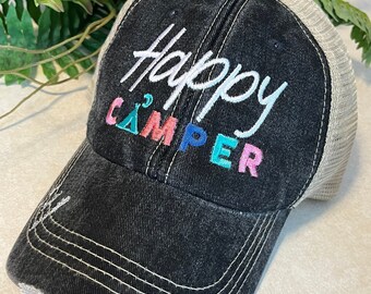 Personalized Camping hats Unisex embroidered trucker cap RV there yet Happy camper Camp hair Glamping  Camper Tents