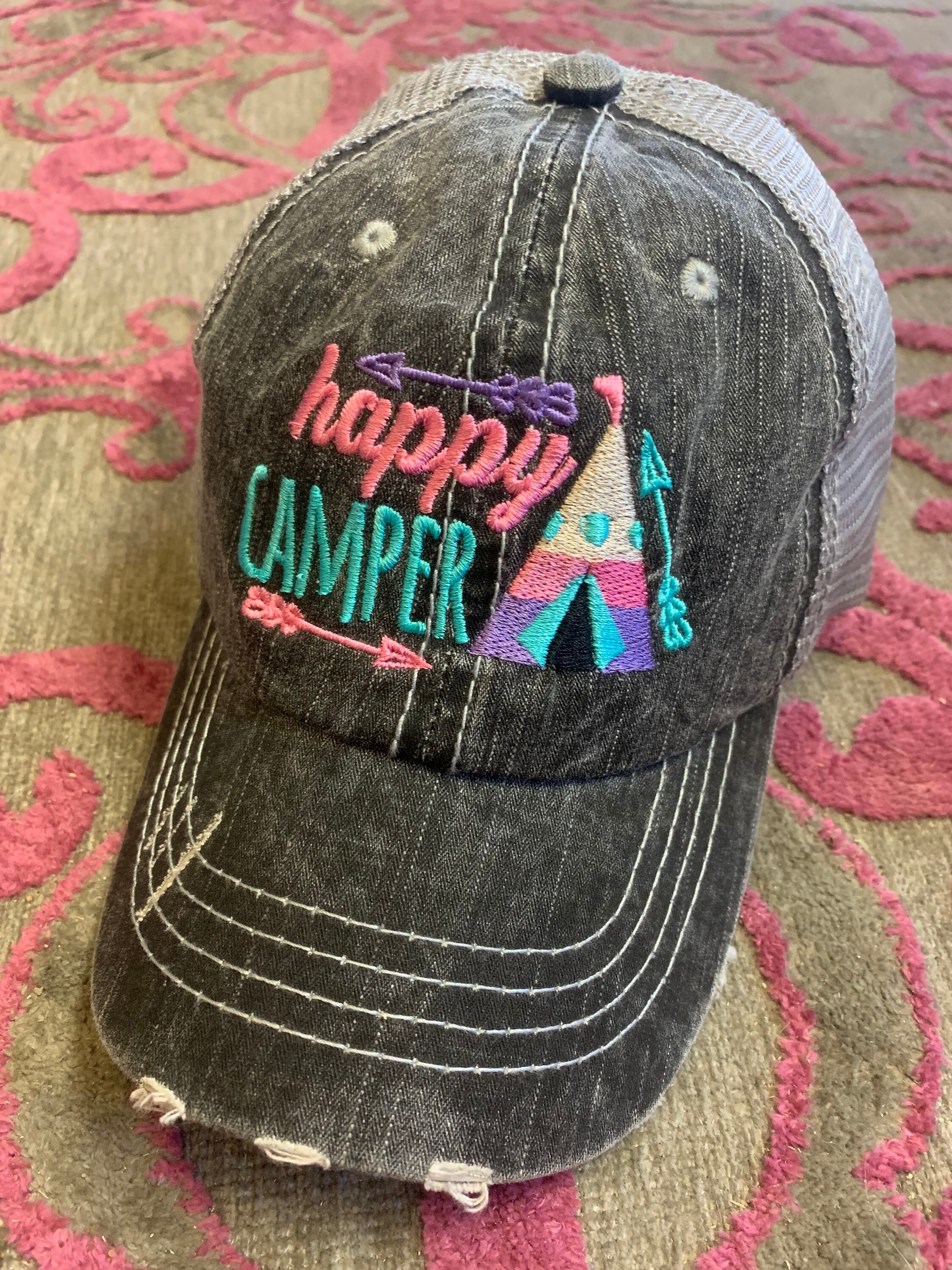 Camping Hats Camping Life Personalize Im a Happy Camper Camping Hair Dont  Care Unisex Distressed Trucker Caps Gifts RV -  Canada