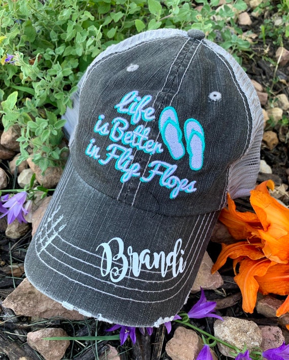 Personalized Embroidered Flip Flop Hat: Distressed Beach  display picture 3