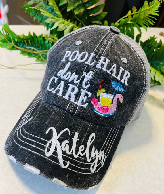 Personalized Pool Hats Pool Hair Dont Care Flamingo Drink Umbrella