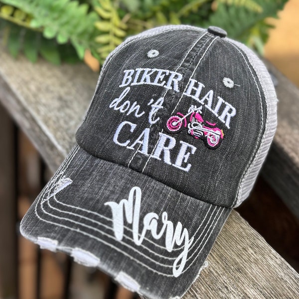 Personalized Motorcycle hats Biker hair dont care Muddin Messy Race Embroidered unisex gray trucker caps Women Men Racing Riding Harley