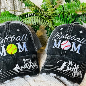 Personalized Baseball hats Baseball Softball MOM Gray Embroidered womens trucker caps letters numbers BLING Mom quotes Mama Sports Caps