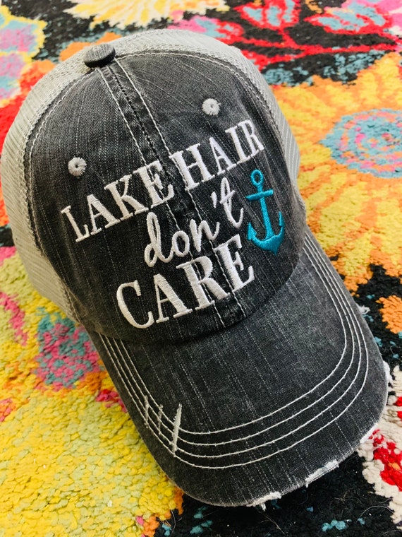 Lake Hats LAKE Hair Dont Care Kids & Adults Lake Hats Embroidered,  Distressed Trucker Caps Boat Cabin Waves Vacation -  Canada
