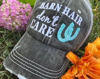 Personalized Barn Hats Barn hair dont care Embroidered Womens KIDS trucker caps Horses Horseshoes Riding Gifts