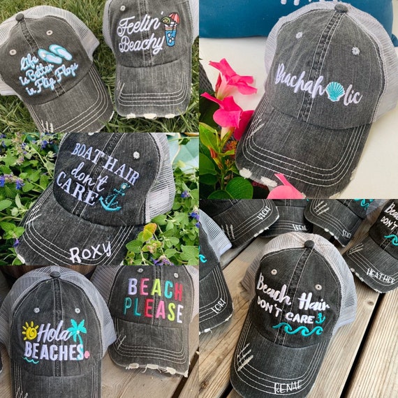 Beach Hats Feelin Beachy Embroidered Trucker Cap