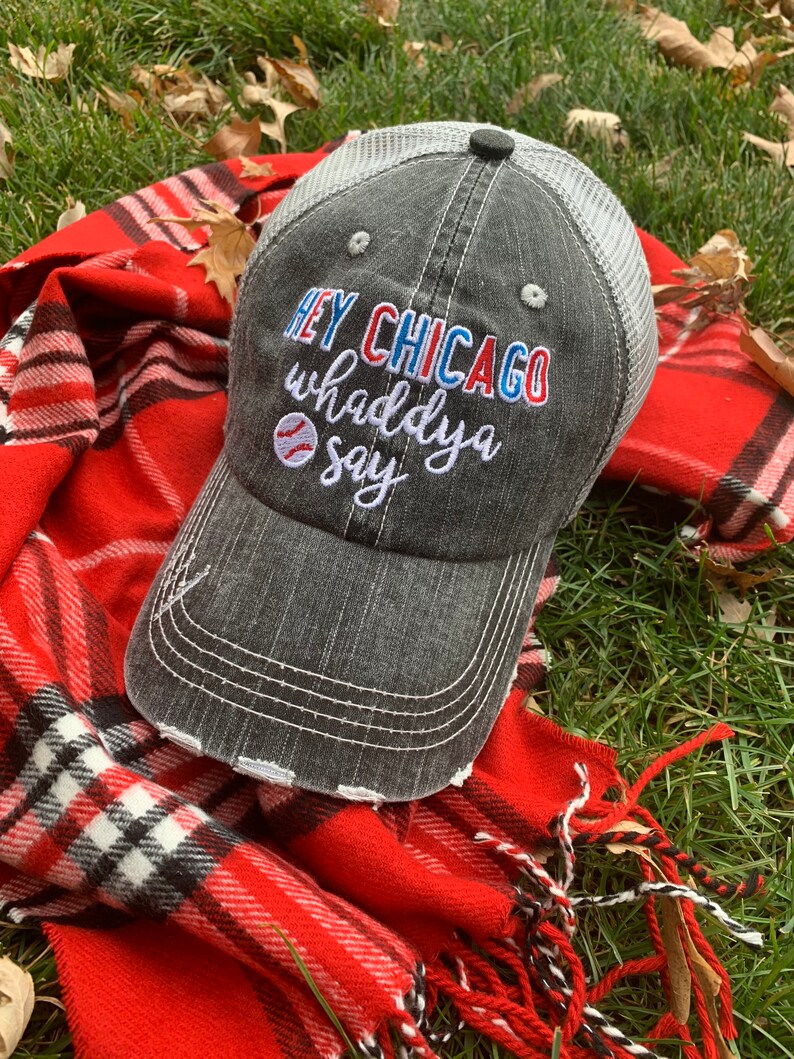 Chicago Cubs baseball hat HEY Chicago whaddya say Embroidered Etsy