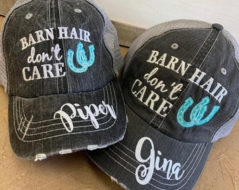 Personalized Barn Hats Barn hair dont care Embroidered womens gray trucker caps Horses Horseshoes Riding Gifts Horseback riding Cows Chicken