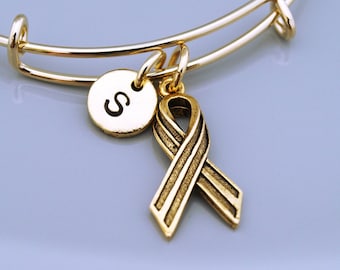 Awareness ribbon charm bracelet, Remembrance ribbon bangle, breast cancer awareness, Remembrance charm, Memorial charm, Expandable bangle
