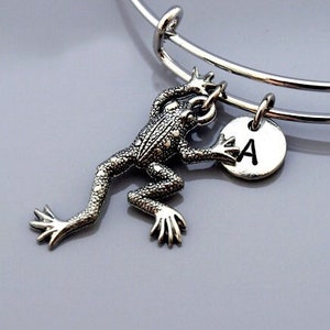 Frog bangle, Frog bracelet, Frog charm jewelry, Expandable bangle, Personalized bracelet, Charm bangle, Monogram, Initial bracelet