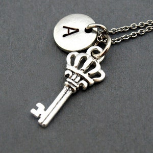 MOO&LEE Mens Stainless Steel Crown Key Pendant Necklace with 24 Inches Link  Chain