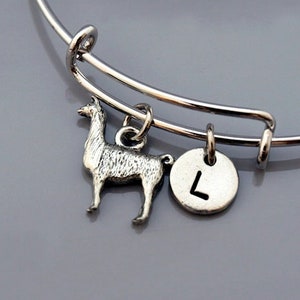 Llama bangle, Llama bracelet, lama glama, Silver Llama, Expandable bangle, Personalized bracelet, Charm bangle, Monogram, Initial bracelet