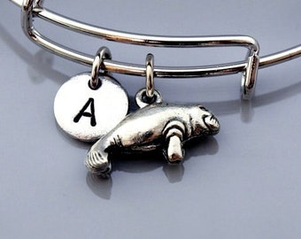 Manatee-armband, zeekoe-armband, zilveren zeekoe-armband, bedelsieraden zeekoe, uitbreidbare armband, gepersonaliseerde armband, bedelarmband