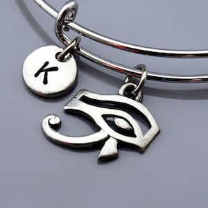 Eye of Ra Bangle, Eye of Re bracelet, Eye of Horus, Expandable bangle, Personalized bracelet, Charm bangle, Monogram, Initial bracelet