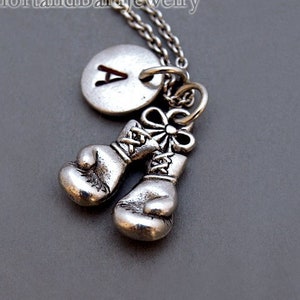 Boxing glove charm necklace, Boxer charm, Boxing glove jewelry, Fighting gloves, Figther&#39;s gloves, initial necklace, personalized, monogram
