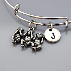 Three Monkeys, three wise monkeys, see no evil, hear no evil, speak no evil, Three Monkey bracelet, Three Monkey bangle, Three monkey charm
