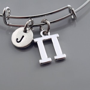 Pi Armreif, Silber Pi Armband, Pi Symbol, griechisches Pi, Pie Charm, griechisches Alphabet, griechischer Buchstabe, erweiterbarer Armreif, Monogramm, Initial Armband