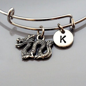 Dragon charm bangle, Dragon bracelet, Chinese Dragon, Expandable bangle, Personalized bracelet, Charm bangle, Monogram, Initial bracelet