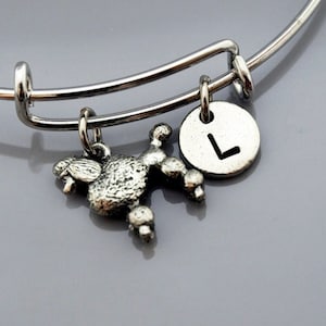 Poodle charm bangle, Poodle bracelet, Silver poodle charm jewelry, Expandable bangle, Personalized bracelet, Charm bangle, Initial bracelet
