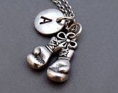 Boxing glove charm necklace, Boxer charm, Boxing glove jewelry, Fighting gloves, Figther 39 s gloves, initial necklace, personalized, monogram