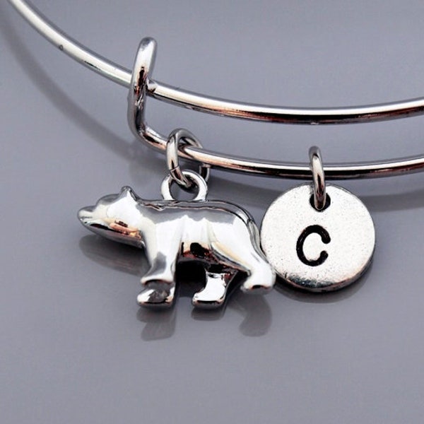 Polar Bear charm Bangle, Polar Bear charm bracelet, Polar bear charm jewelry, Expandable bangle, Charm bangle, Monogram, Initial bracelet