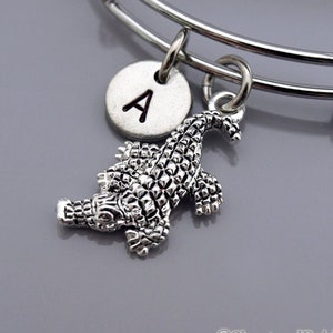 Alligator charm Bangle, alligator charm bracelet, Expandable bangle, Personalized bracelet, Charm bangle, Monogram, Initial bracelet
