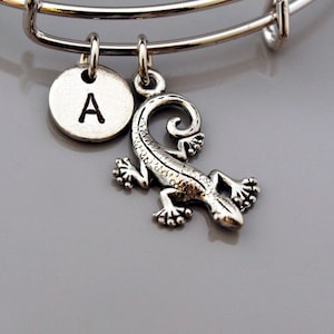 Lizard charm Bangle, Lizard charm bracelet, Gecko, Expandable bangle, Personalized bracelet, Charm bangle, Monogram, Initial bracelet