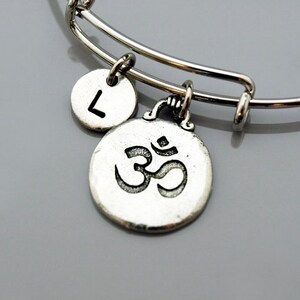 OHM Symbol, ohm buddhist, ohm yoga, ohm lucky charm, Silver OHM, OM bracelet, Expandable bangle, Personalized bracelet, Initial bracelet