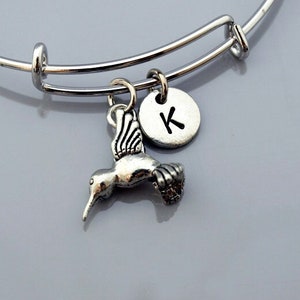 Hummingbird charm bangle, Humming bird, Hummingbird charm bracelet, Expandable bangle, Personalized bracelet, Initial bracelet