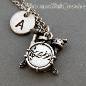 Drums Necklace, Drum set necklace, Drums charm, Drummer necklace, Silver drums, initial necklace, personalized, monogram