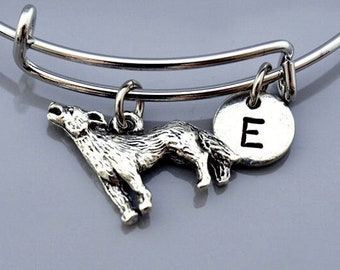 Coyote Charm Bangle, Coyote bracelet, jackal, Expandable bangle, Personalized bracelet, Charm bangle, Monogram, Initial bracelet