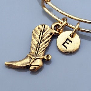 Cowboy boot charm bracelet, Cowboy boot bangle, cowgirl boot charm bracelet, Riding boot, Western boot bracelet, Initial bracelet