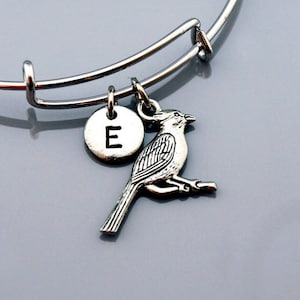 Cardinal bangle, Cardinal bracelet, Cardinal bird jewelry, Expandable bangle, Personalized bracelet, Charm bangle, Initial bracelet