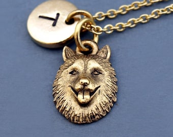 Siberian Husky dog necklace, Siberian Husky head, husky charm necklace, gold Siberian Husky, initial necklace, personalized, monogram