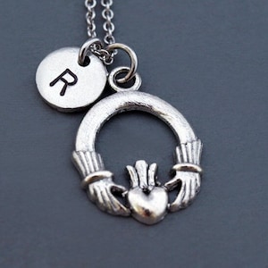 Claddagh necklace, Irish Love symbol necklace, Silver Claddagh, Saint Patrick&#39;s Day, initial necklace, personalized, monogram