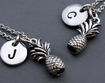 Pineapple necklace, Silver Pineapple charm jewelry, Fruit, food, two best friends, Best friends necklace, best friend jewelry, BFF necklace