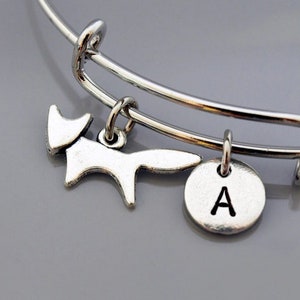 Fox charm bangle, Fox charm bracelet, Fox outline, Fox charm jewelry, Fox silhouette charm jewelry, Expandable bangle, Initial bracelet