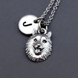 Siberian Husky dog necklace, Siberian Husky head, husky charm necklace, silver Siberian Husky, initial necklace, personalized, monogram