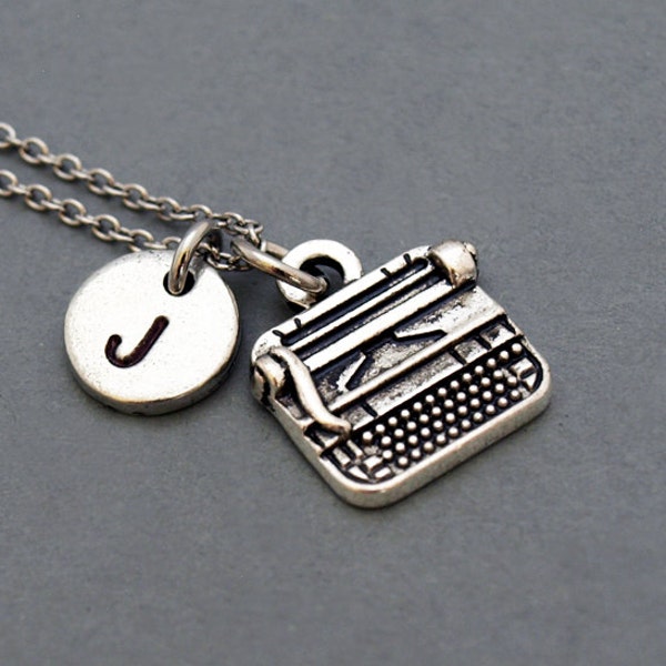 Typewriter necklace, Vintage typewriter , antique silver, initial necklace, initial hand stamped, personalized, monogram