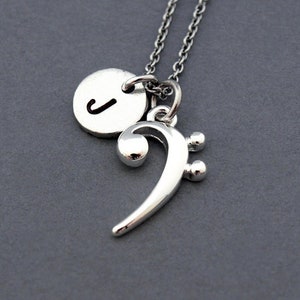 Bassschlüssel Halskette, Silber Bassschlüssel Charme Halskette, Basisschlüssel, Musik, Musiker, ursprüngliche Halskette, personalisiert, antikes Silber, Monogramm