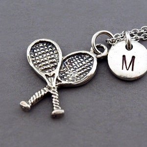 Tennis necklace, Tennis Racket necklace, tennis racquet, sports charm, initial necklace, personalized, antique silver, monogram