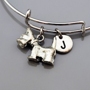 Pulseira Scottish Terrier, Pulseira Scottish Terrier, Pingente Scottie, Cão Scottish Terrier, Pulseira expansível, Pulseira com pingente, Pulseira inicial