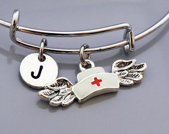 Nurse cap bangle, Nurse cap bracelet, Nurse hat bangle, Nurse hat bracelet, Nurse hat with wings, Nurse's cap charm, Nurse's hat charm