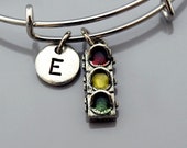 Traffic light charm Bangle, Traffic light bracelet, traffic lamps charm, stop lights, Expandable bangle, Charm bangle, Initial bracelet