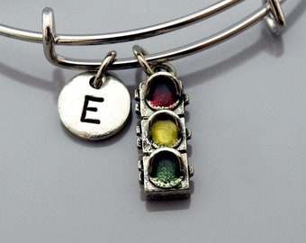 Traffic light charm Bangle, Traffic light bracelet, traffic lamps charm, stop lights, Expandable bangle, Charm bangle, Initial bracelet