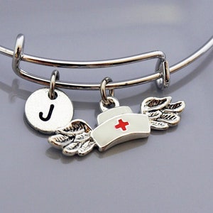Nurse cap bangle, Nurse cap bracelet, Nurse hat bangle, Nurse hat bracelet, Nurse hat with wings, Nurse&#39;s cap charm, Nurse&#39;s hat charm