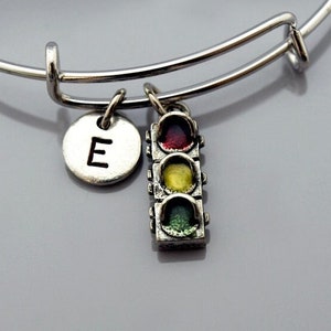 Traffic light charm Bangle, Traffic light bracelet, traffic lamps charm, stop lights, Expandable bangle, Charm bangle, Initial bracelet